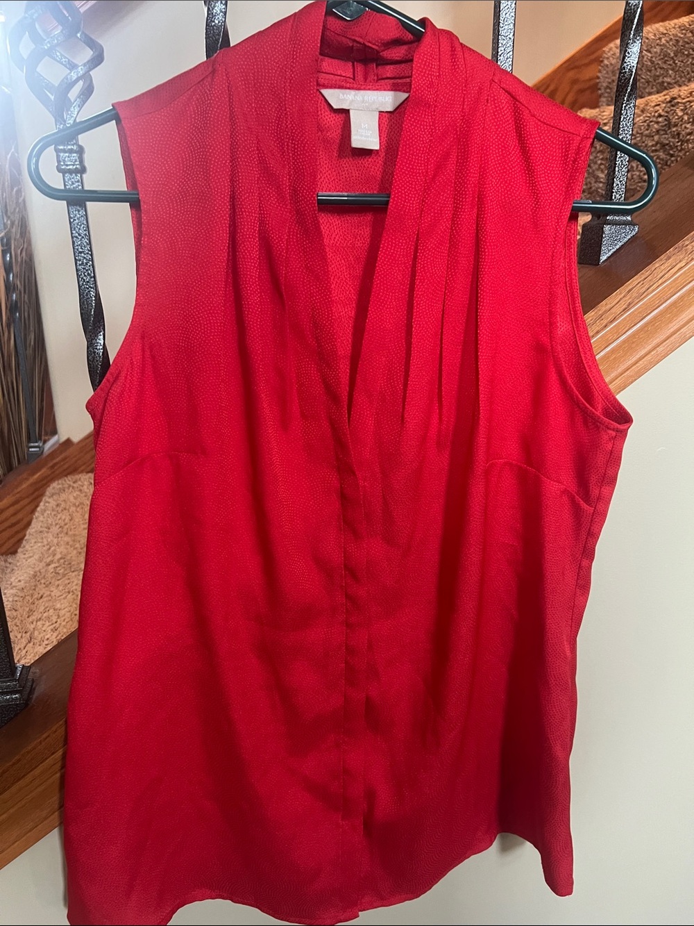 Banana Republic Sleeveless Red V-Neck Draped Tank